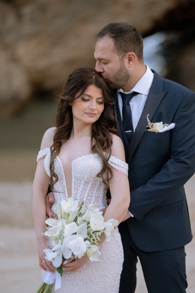 Marina and Giorgos sharing their first dance at the wedding reception