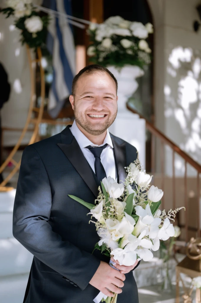Marina and Giorgos exchanging vows at their Kavala wedding