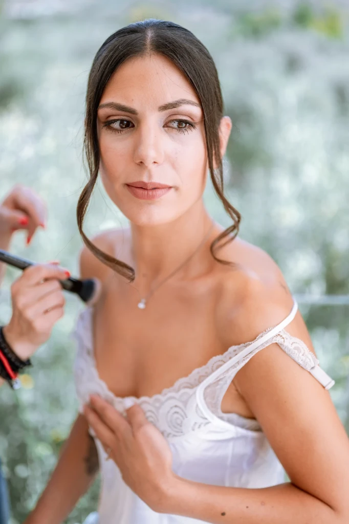 Bride Hara getting ready before her Greek island wedding in Thassos