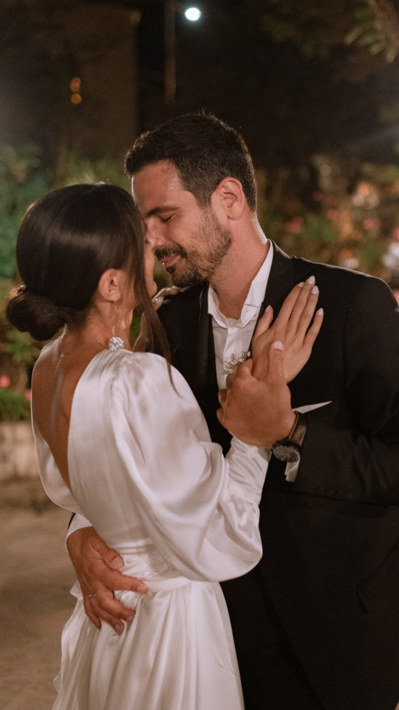 Hara and Giannis sharing their first dance at their Thassos wedding celebration