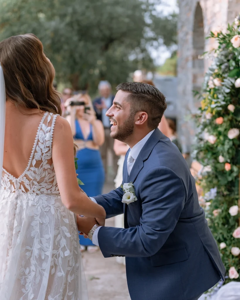 Maria and Giannis during their church wedding ceremony in Skala Rachoni, Thassos